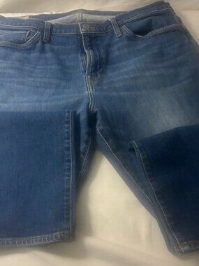 Men's Straight Blue Denim Jeans with Knee Patch Detail Ace Rivington 36X30